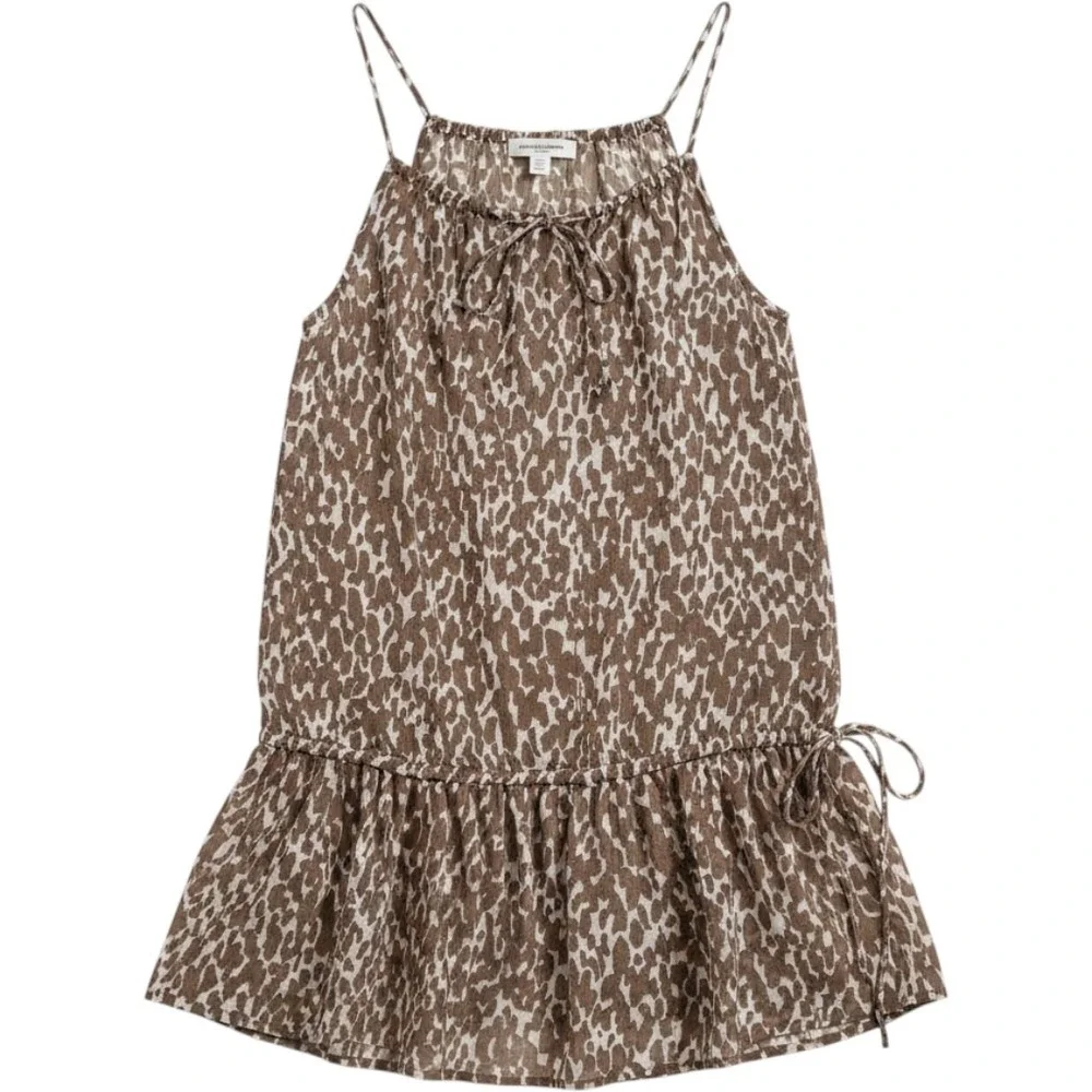 J.Crew Women Top Small Brown Leopard Print Drawstring Halter‎ Gauzy Cinched BOHO
